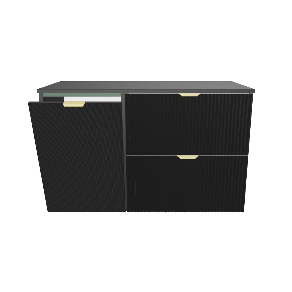 Waschtischunterschrank 100 cm mit Wäschekorb Willy - Schwarz