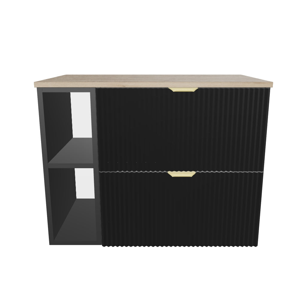 Waschtischunterschrank 80 cm mit Regal Willy - Schwarz, Walnussplatte