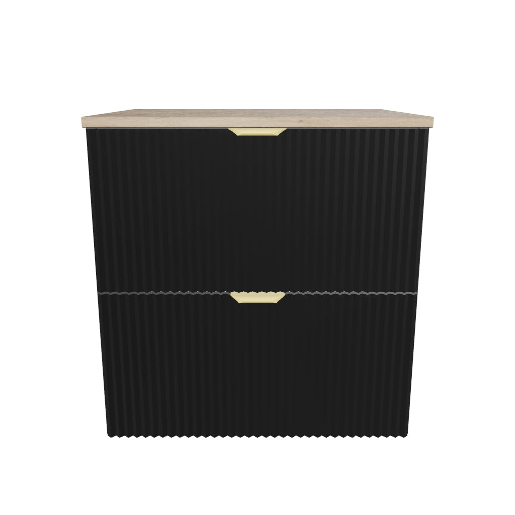 Waschtischunterschrank mit 2 Schubladen 60 cm Willy - Schwarz, Walnussplatte