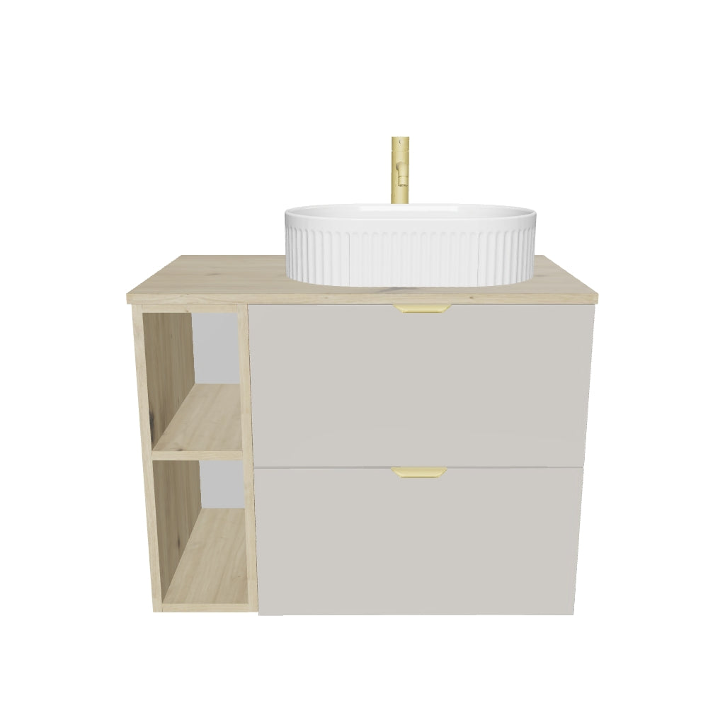 Badmöbel-Set: 80 cm Waschtischunterschrank mit Waschbecken Orio - Kaschmir/Eiche artisan