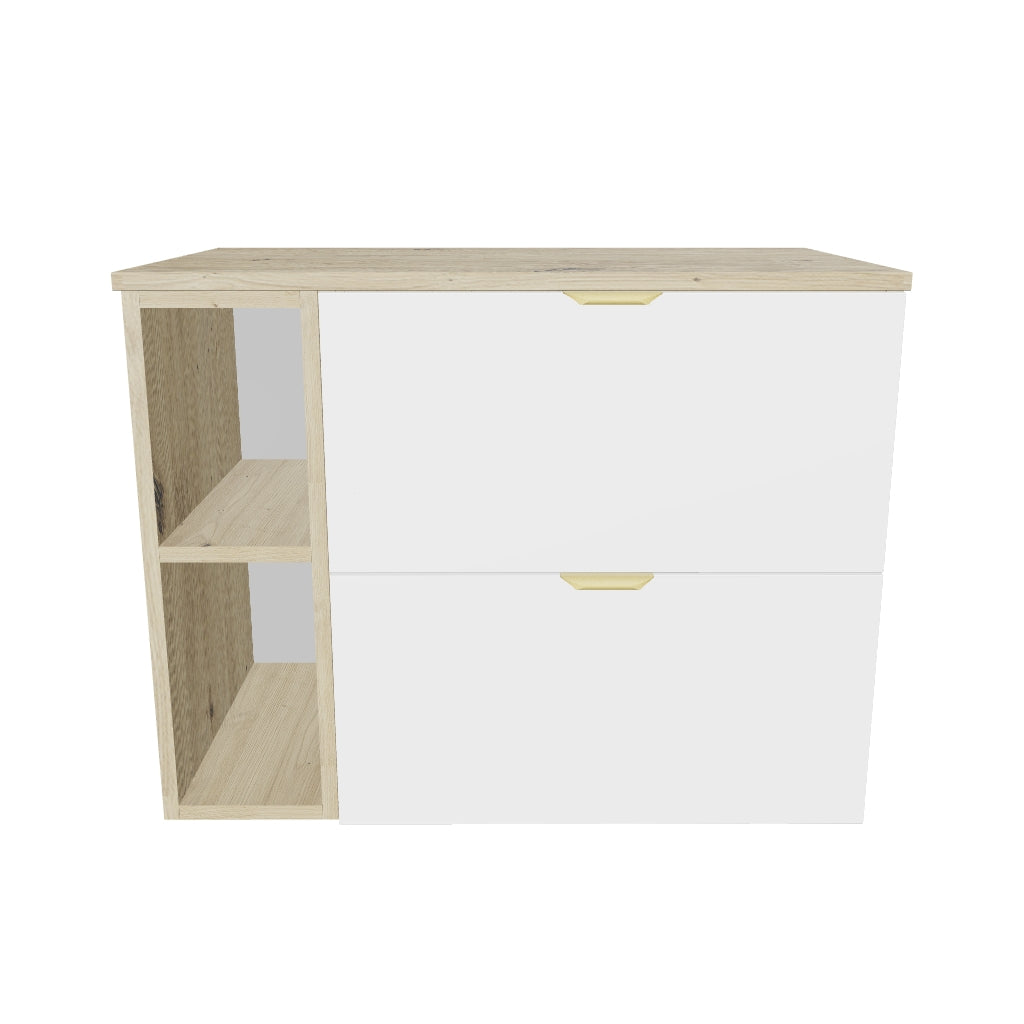 Waschtischunterschrank 80 cm mit Regal Orio - Weiß/Eiche Artisan
