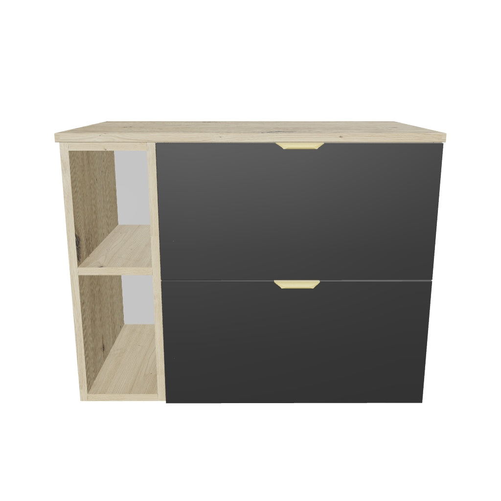 Waschtischunterschrank 80 cm mit Regal Orio - Schwarz/Eiche Artisan