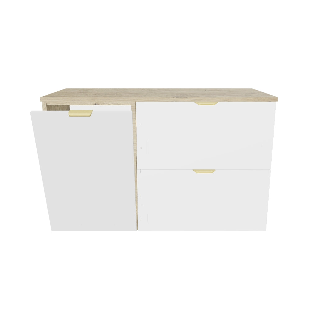 Waschtischunterschrank 100 cm mit Wäschekorb Orio - Weiß/Eiche artisan