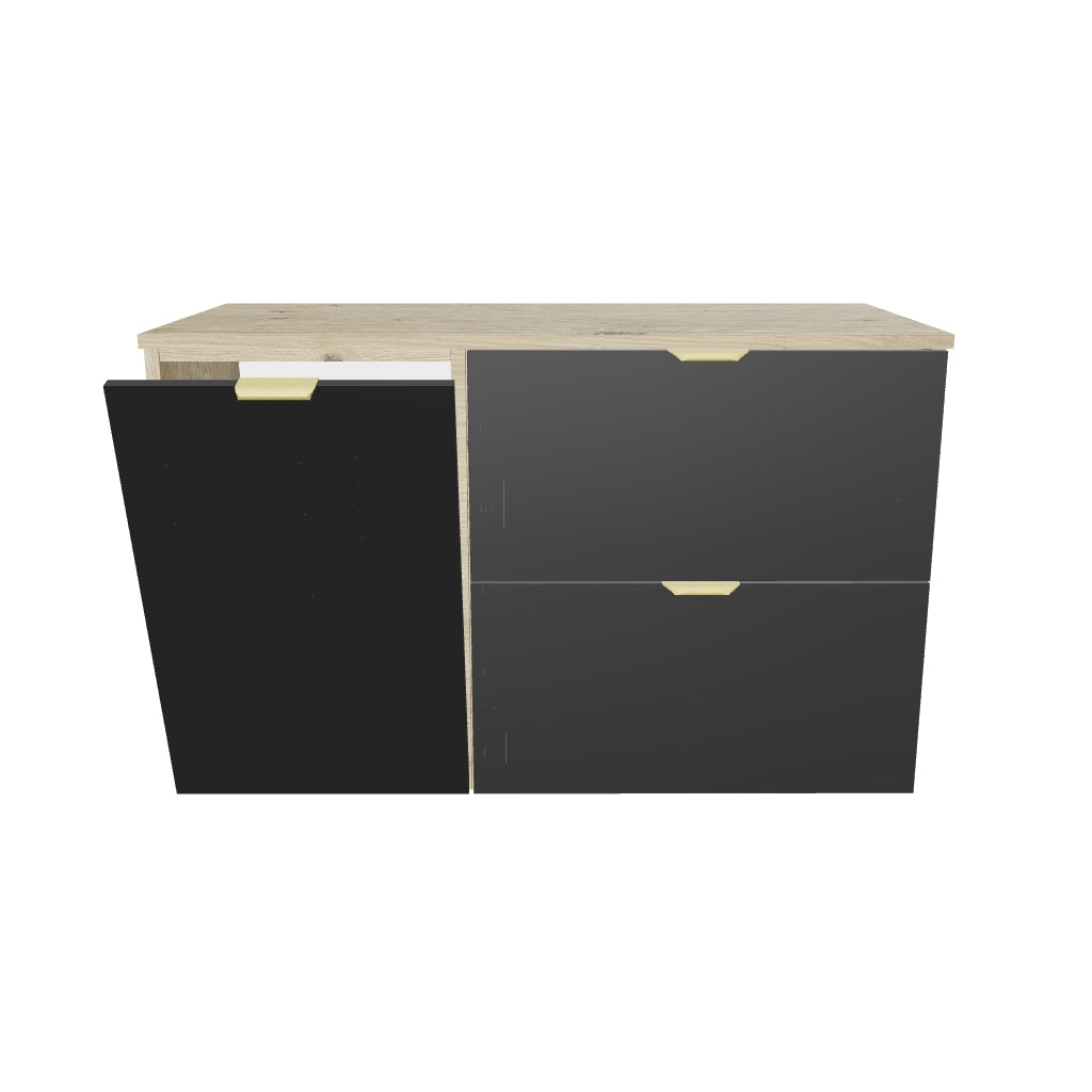 Waschtischunterschrank 100 cm mit Wäschekorb Orio - Schwarz/Eiche artisan