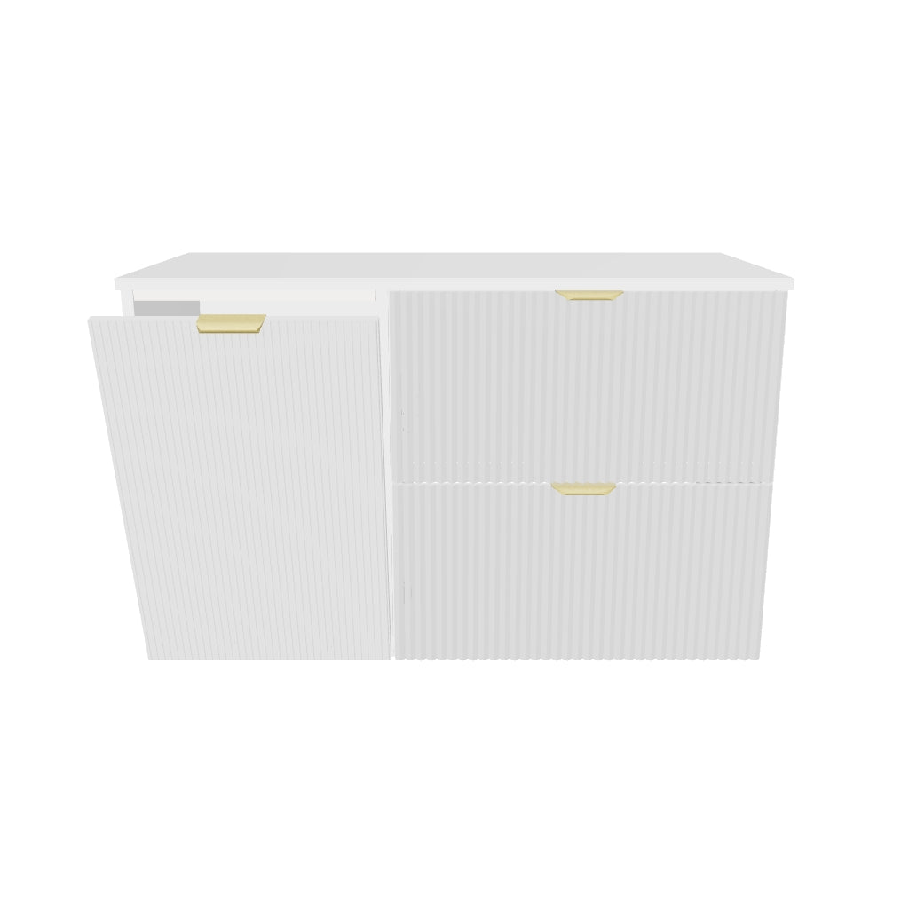 Waschtischunterschrank 100 cm mit Wäschekorb Willy - Weiß