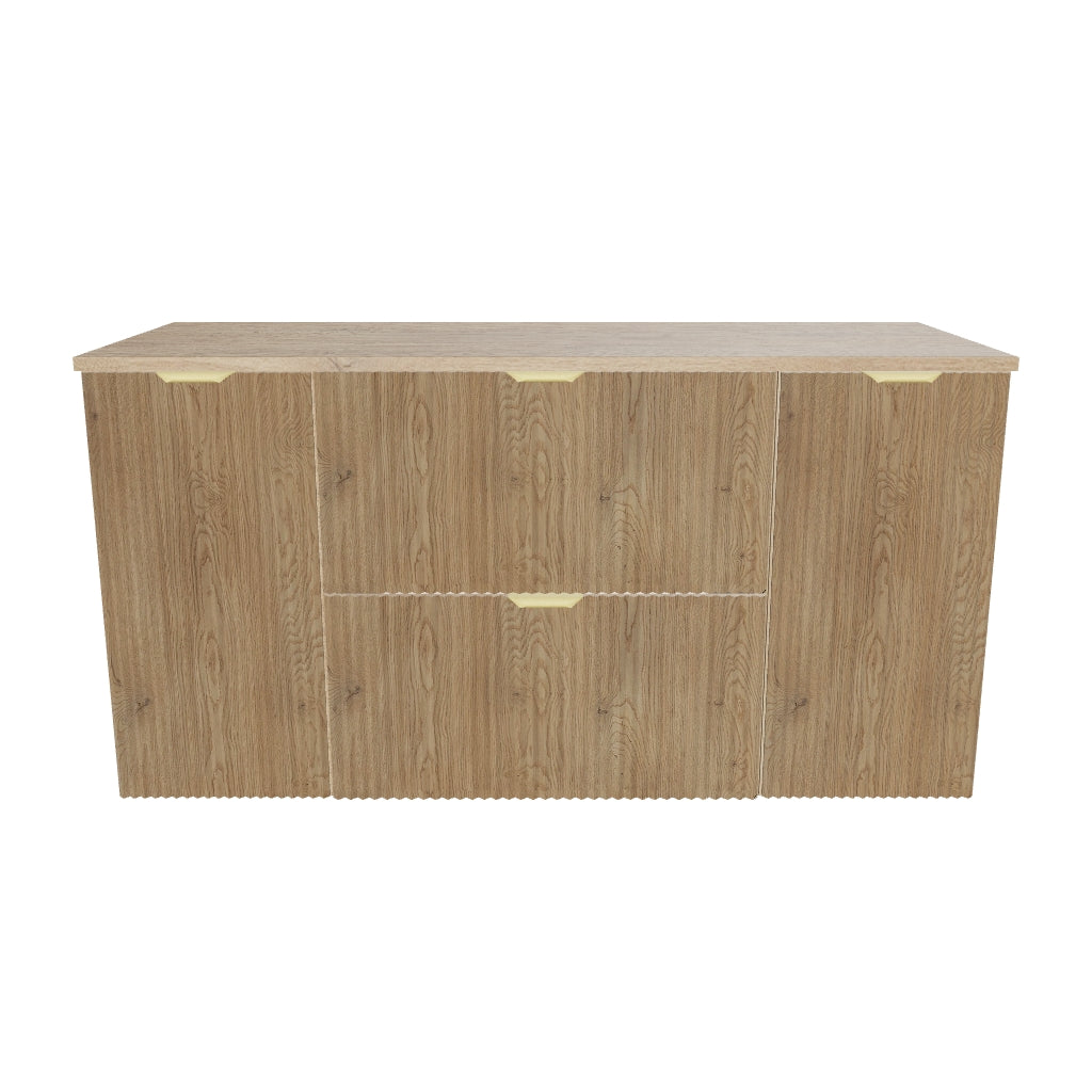 Badmöbel-Set: 120 cm Schrank mit 2 Türen, 2 Schubladen und Bad Hochschrank Willy - Eiche Cremona