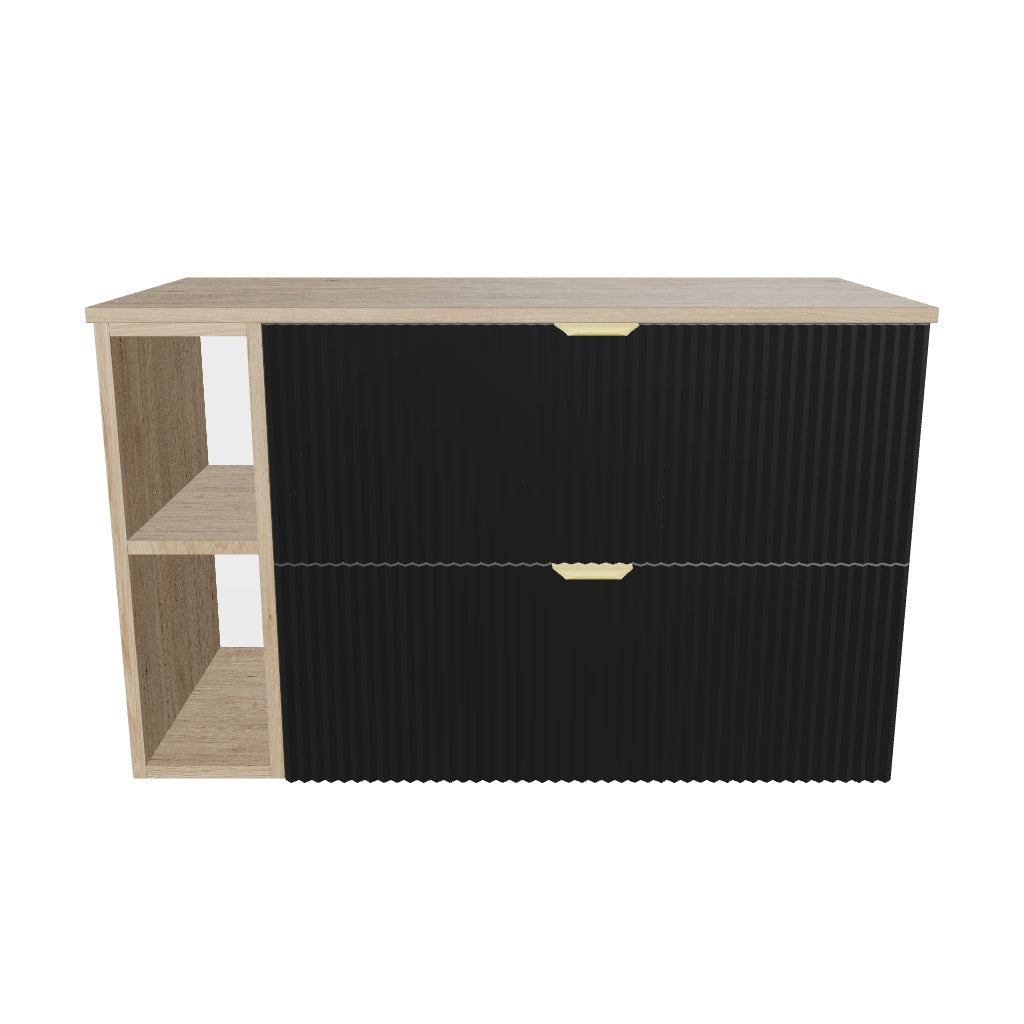 Waschtischunterschrank mit Regal 100 cm Willy - Schwarz, Regal und Walnussplatte