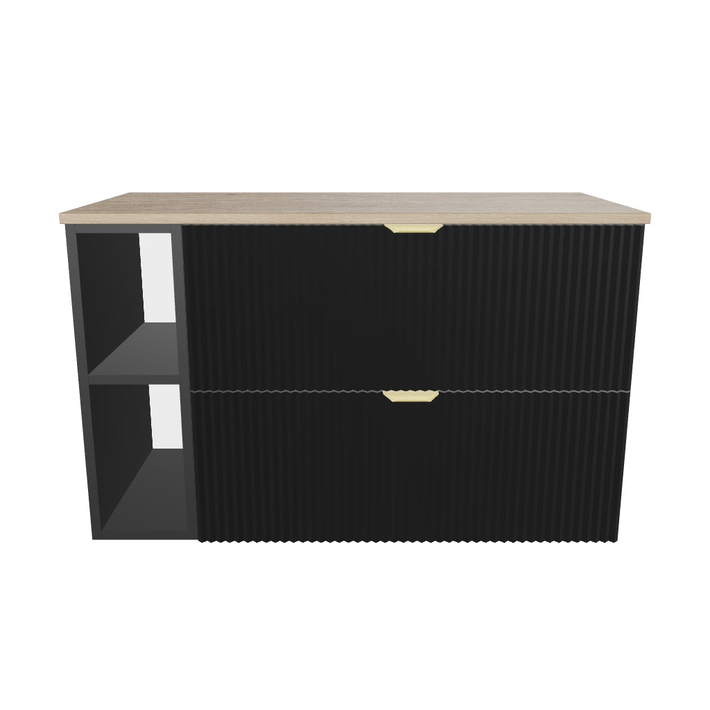 Waschtischunterschrank 100 cm Willy - Schwarz, Walnussplatte