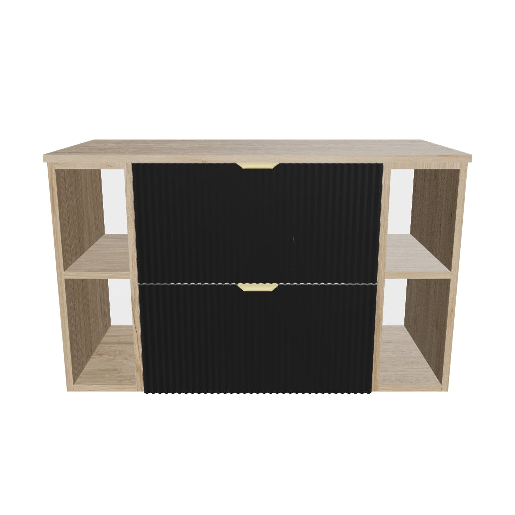 Waschtischunterschrank 100 cm mit 2 Regale Willy - Schwarz/Walnuss
