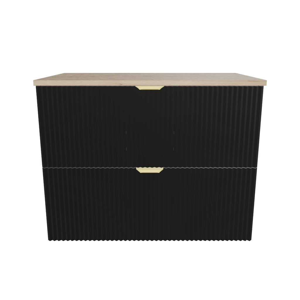 Waschtischunterschrank mit 2 Schubladen 80 cm Willy - Schwarz/Walnuss