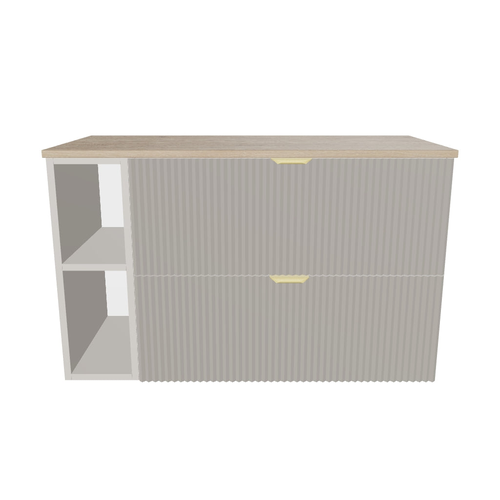 Waschtischunterschrank mit Regal 100 cm Willy - Kaschmir, Walnussplatte