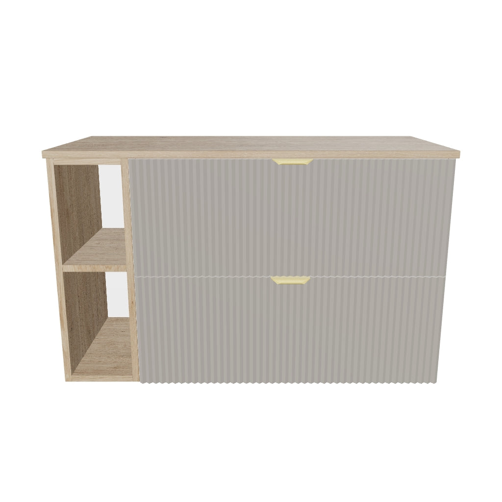 Waschtischunterschrank mit Regal 100 cm Willy - Kaschmir, Regal und Walnussplatte