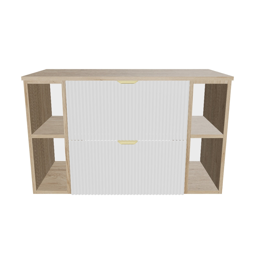 Waschtischunterschrank 100 cm mit 2 Regale Willy - Weiß/Walnuss