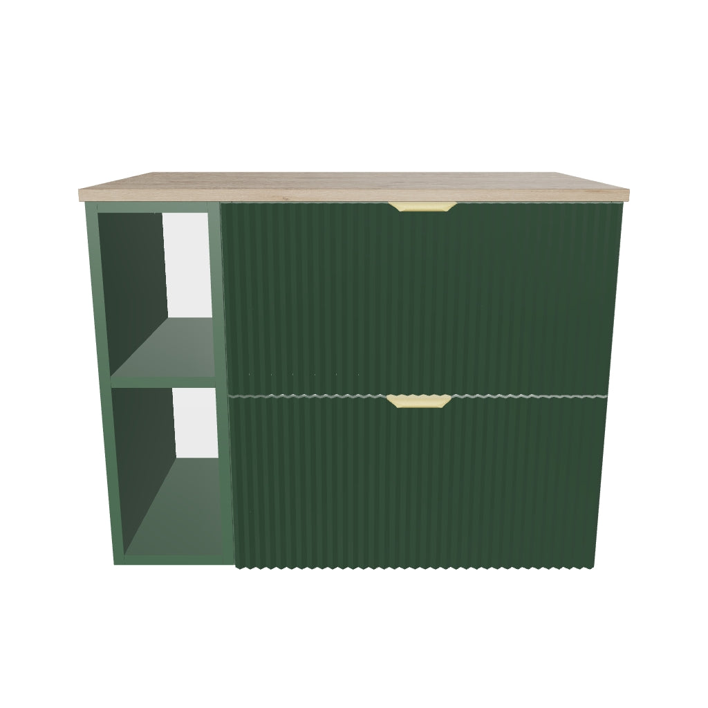 Waschtischunterschrank 80 cm mit Regal Willy - Salbei, Walnussplatte