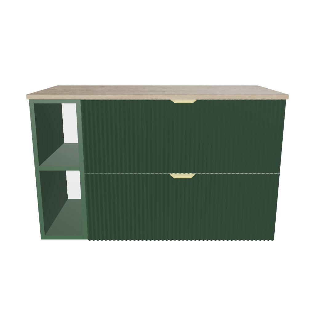 Waschtischunterschrank mit Regal 100 cm Willy - Salbei, Walnussplatte