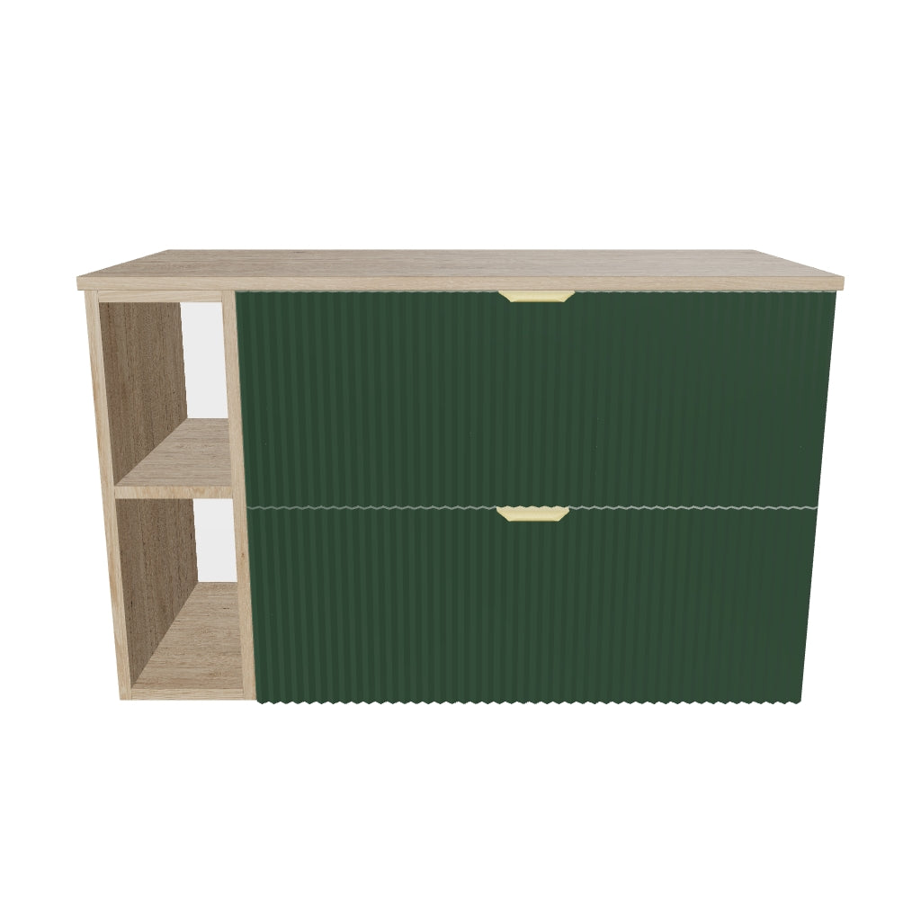 Waschtischunterschrank mit Regal 100 cm Willy - Salbei, Walnuss Regal, Walnussplatte