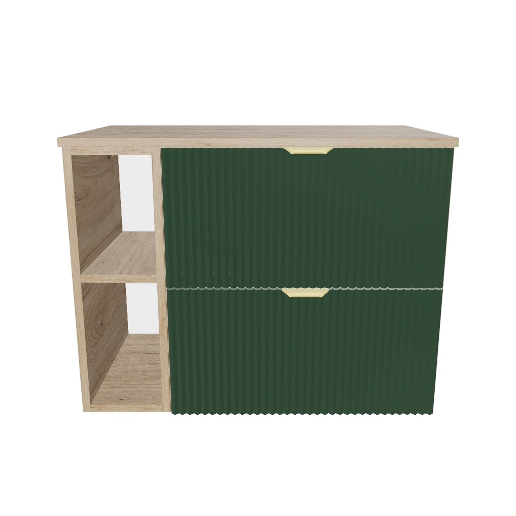Waschtischunterschrank 80 cm mit Regal Willy - Salbei/Walnuss