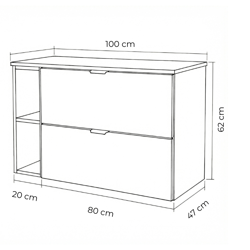 Waschtischunterschrank mit Regal 100 cm Orio - Schwarz/Eiche artisan