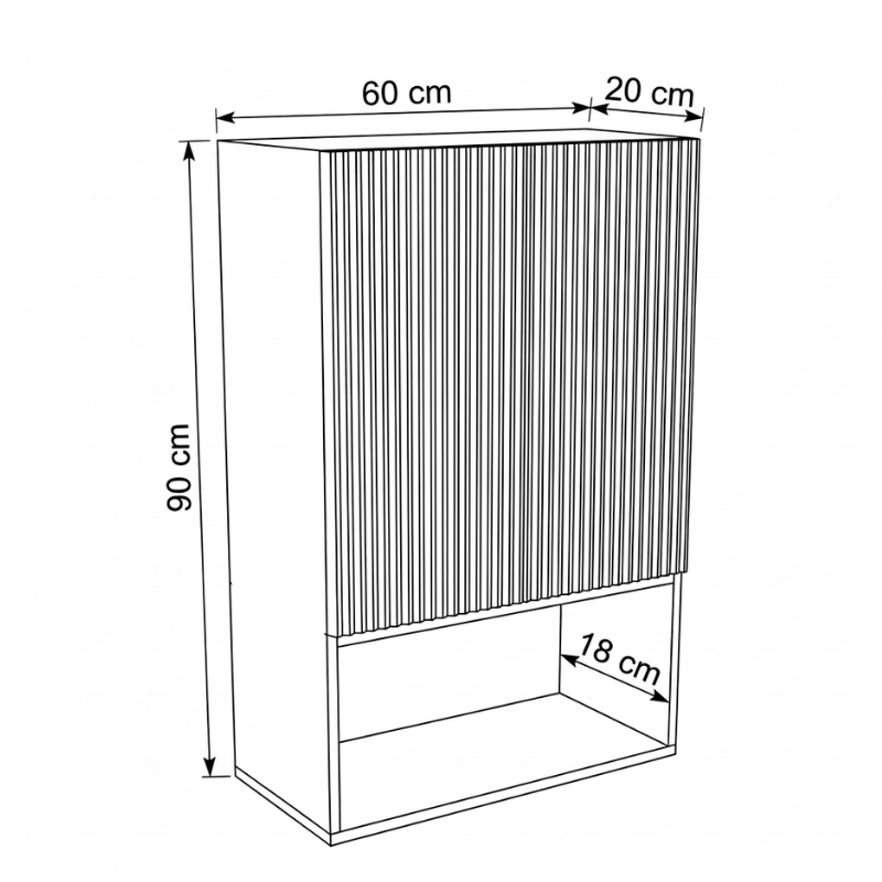 Badezimmer Hängeschrank 60 cm mit geriffelte Front Willy für Geberit - Weiß