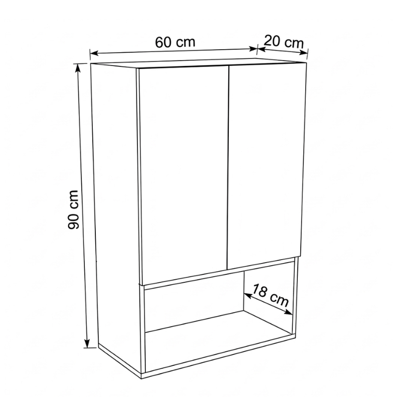 Badezimmer Hängeschrank 60 cm mit glatte Fronten Orio für Geberit - Kaschmir/Eiche artisan