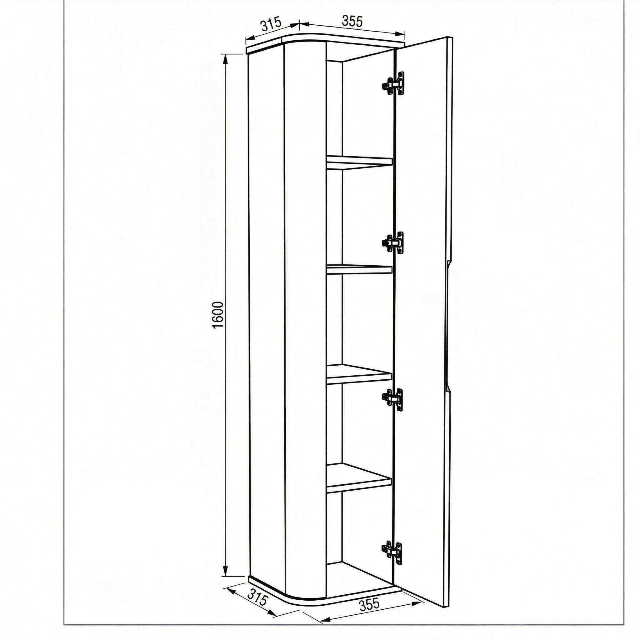 Bad Hochschrank 160 cm abgerundet Luma - Kaschmir