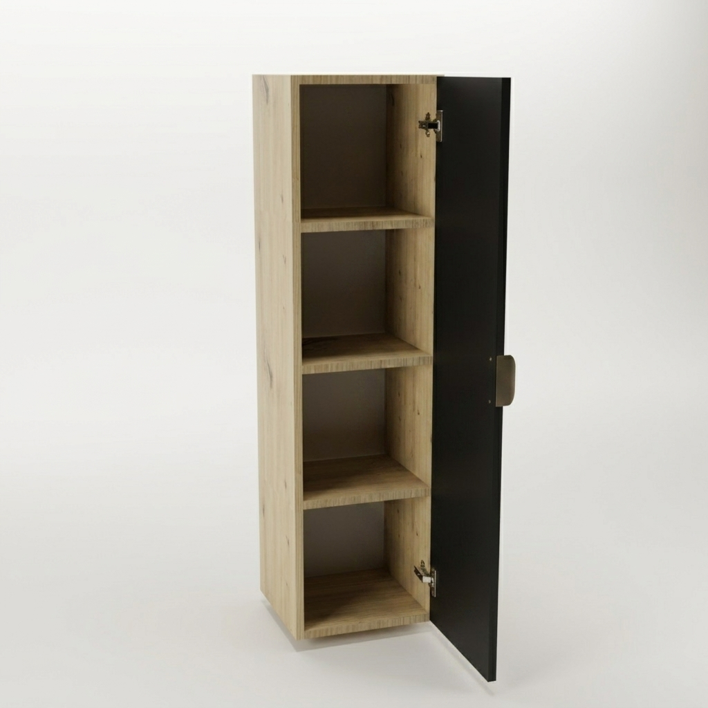 Bad Hochschrank 120 cm Orio - Schwarz/Eiche Artisan