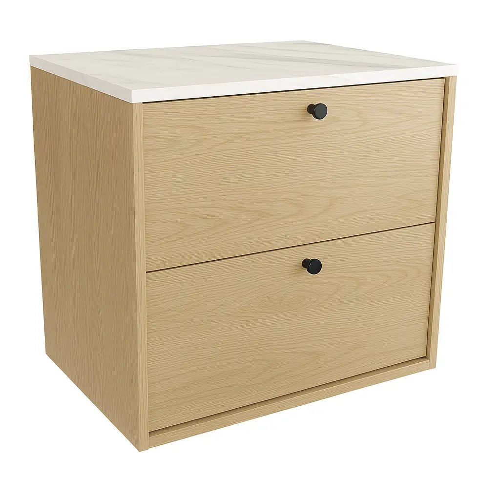 Waschtischunterschrank 60 cm, glatte Fronten Belino - Eiche Cremona/Marmor Bianco