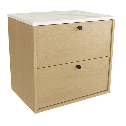 Waschtischunterschrank 60 cm, glatte Fronten Belino - Eiche Cremona/Marmor Bianco