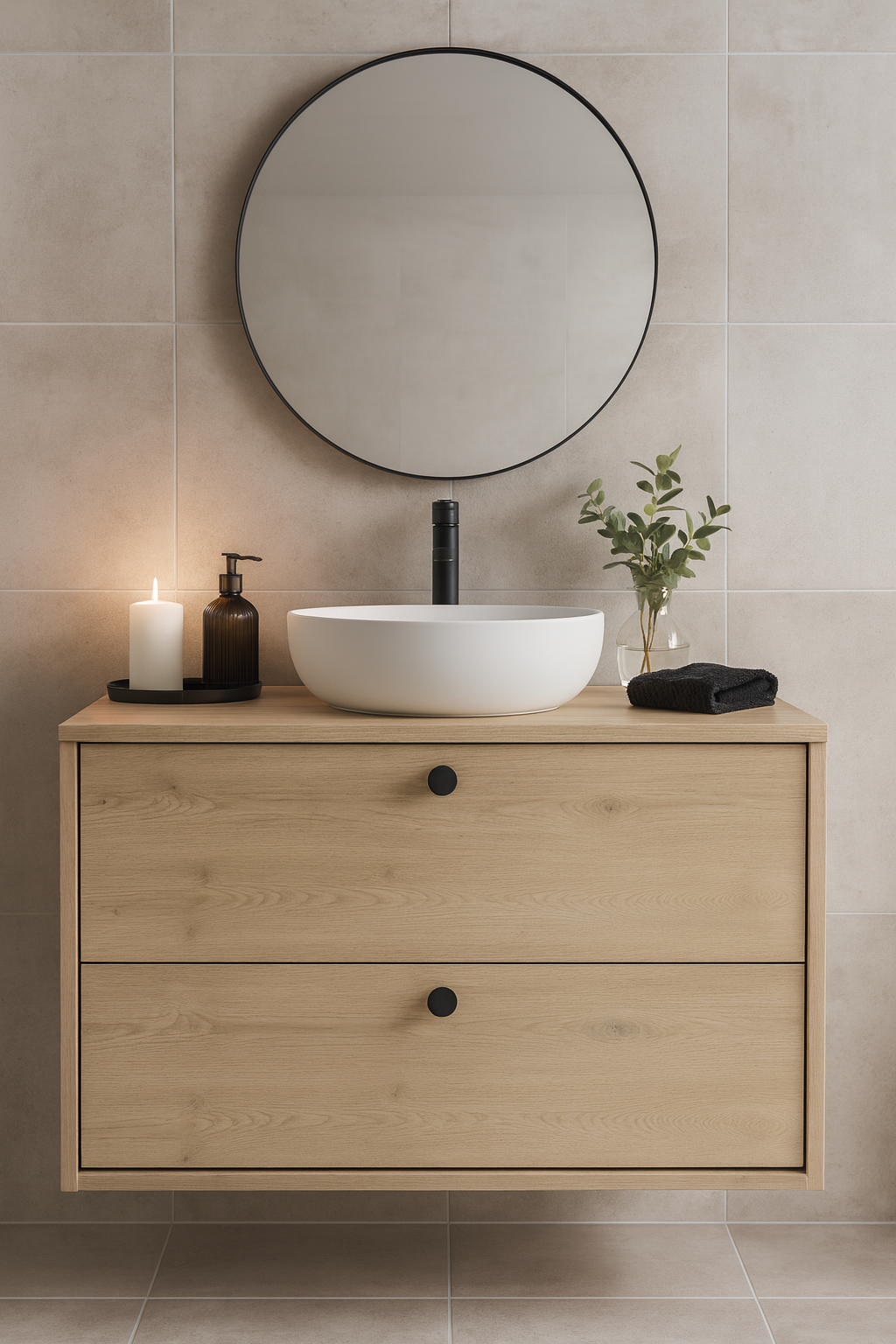Waschtischunterschrank 80 cm, glatte Fronten Belino - Eiche Cremona