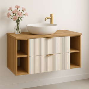 Waschtischunterschrank 100 cm mit 2 Regale Willy - Kaschmir/Walnuss