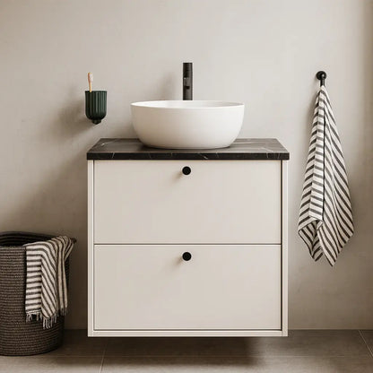 Waschtischunterschrank 60 cm, glatte Fronten Belino - Kaschmir/Marmor Schwarz