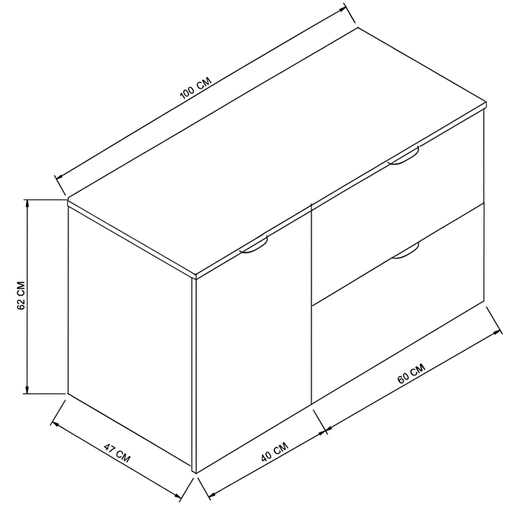 Waschtischunterschrank 100 cm mit Wäschekorb Orio - Schwarz/Eiche artisan