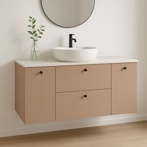 Waschtischunterschrank 120 cm mit 2 Türen und 2 Schubladen Beti - Dunkelrosa/Marmur Bianco