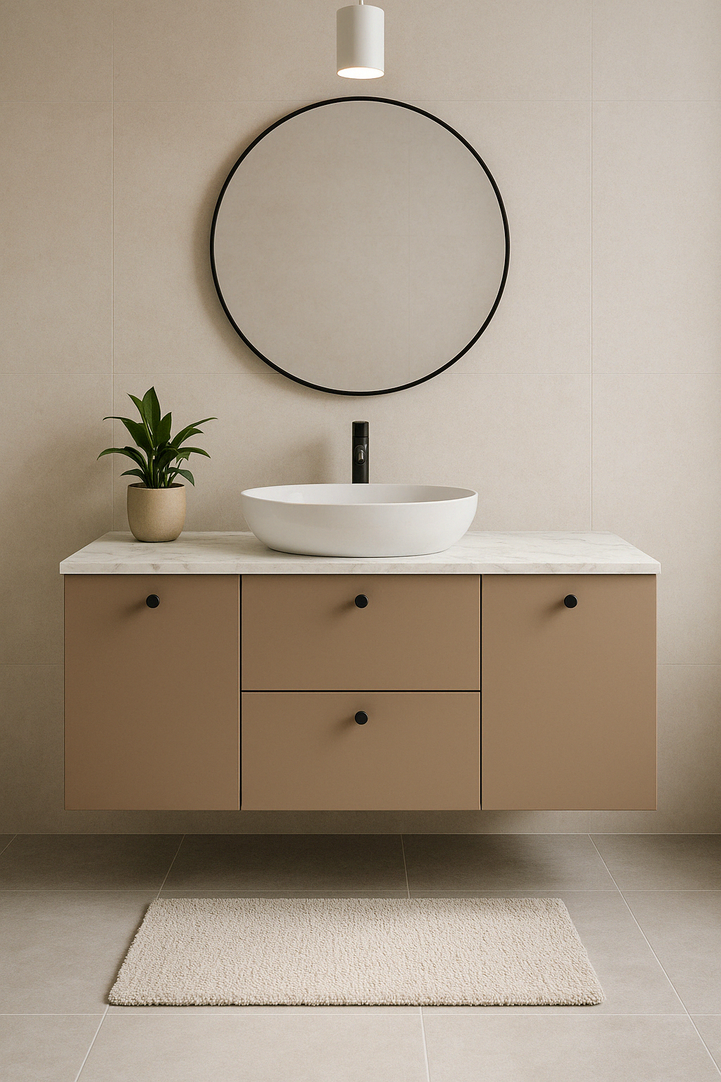 Waschtischunterschrank 120 cm mit 2 Türen und 2 Schubladen Beti - Cappuccino/Marmur Bianco