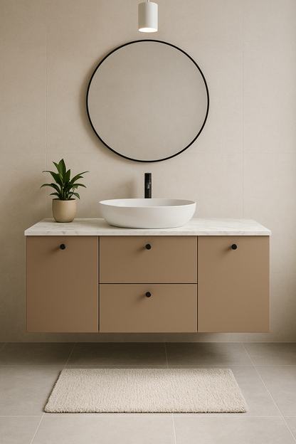 Waschtischunterschrank 120 cm mit 2 Türen und 2 Schubladen Beti - Cappuccino/Marmur Bianco