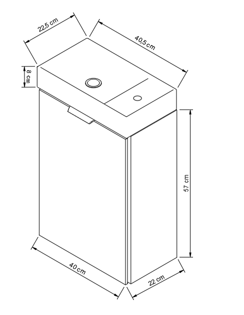 Waschtischunterschrank 40 cm mit Waschbecken Orio - Kaschmir/Eiche artisan