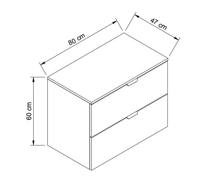 Waschtischunterschrank mit 2 Schubladen 80 cm, ohne Oberteil Orio - Kaschmir