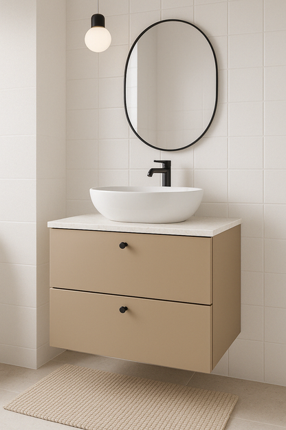 Waschtischunterschrank 60 cm, glatte Fronten Beti - Cappuccino/Marmur Bianco