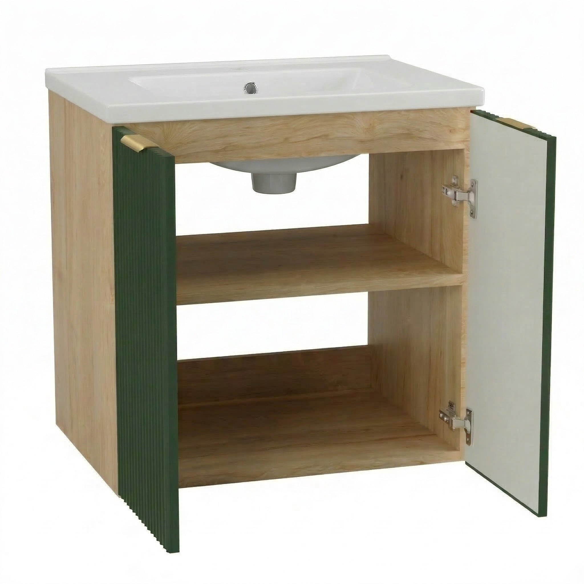 Waschtischunterschrank 60 cm mit Waschbecken, mit Türen Willy - Salbei/Walnuss