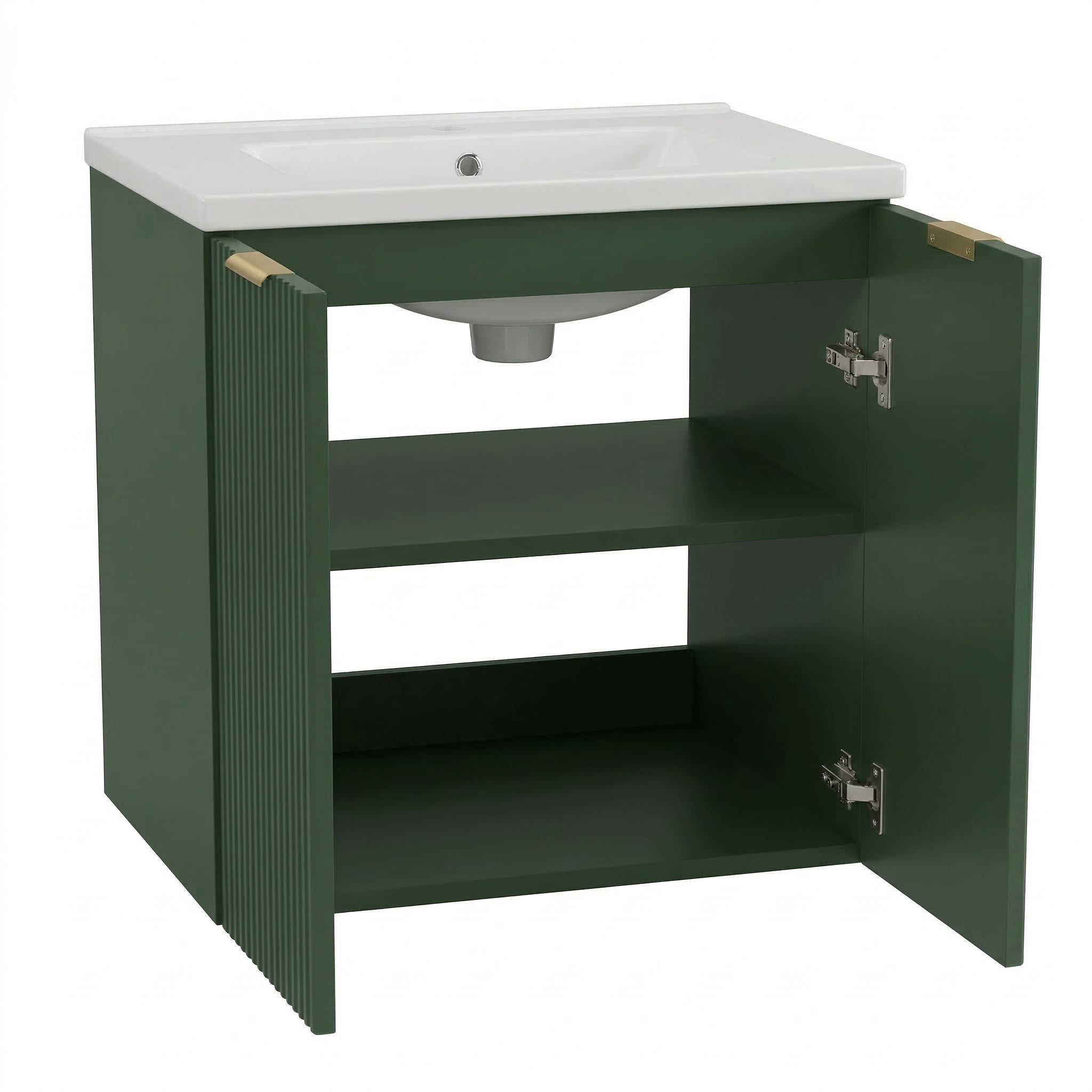Waschtischunterschrank 60 cm mit Waschbecken, mit Türen Willy - Salbei