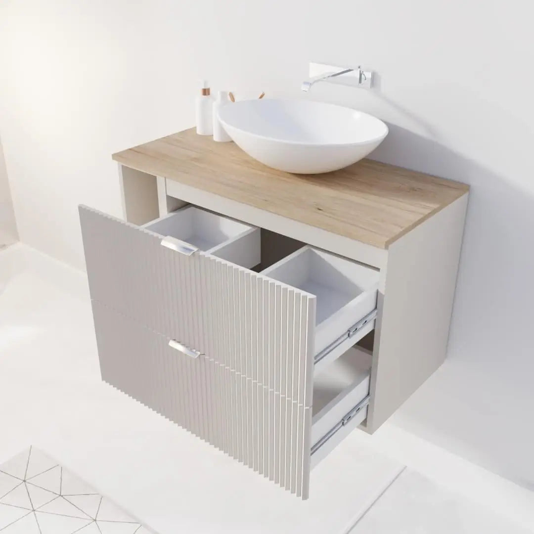 Waschtischunterschrank mit Regal 100 cm Willy - Kaschmir, Walnussplatte