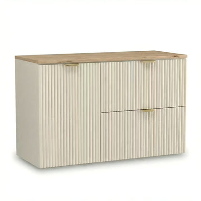 Waschtischunterschrank 100 cm mit Wäschekorb Willy - Kaschmir, Walnussplatte