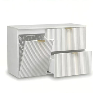 Waschtischunterschrank 100 cm mit Wäschekorb Willy - Weiß