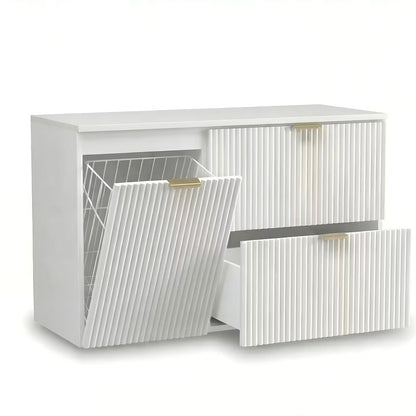 Waschtischunterschrank 100 cm mit Wäschekorb Willy - Weiß