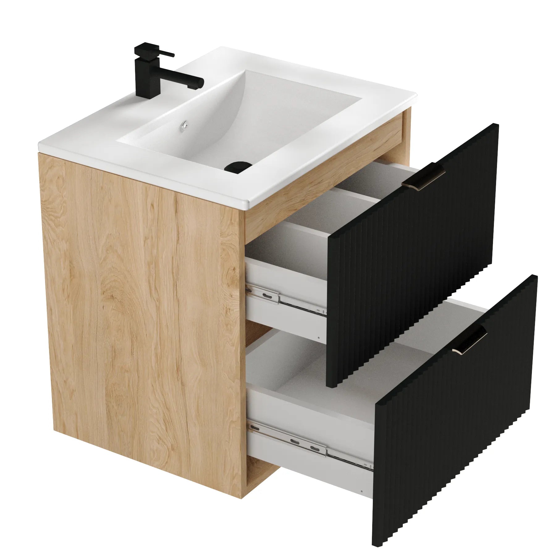 Waschtischunterschrank 60 cm mit Waschbecken Willy - Schwarz/Walnuss