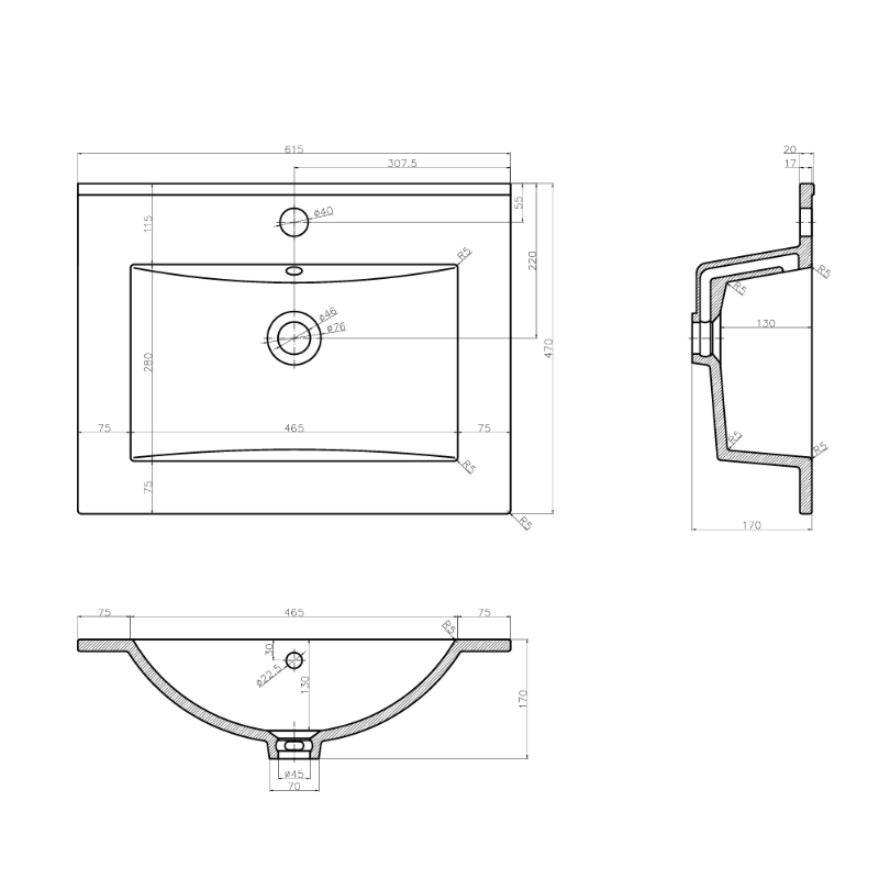 Waschtisch 60 cm - Weiß