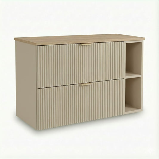 Waschtischunterschrank 100 cm Willy - Kaschmir, Walnussplatte