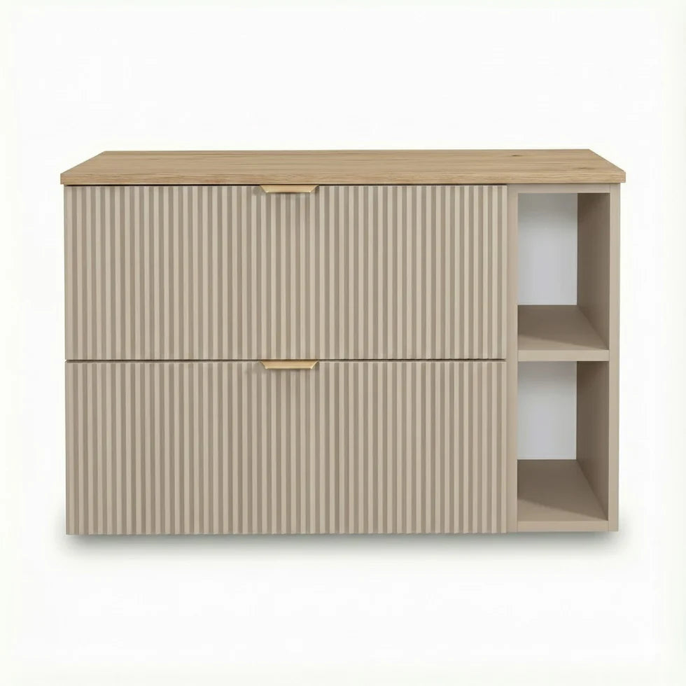 Waschtischunterschrank mit Regal 100 cm Willy - Kaschmir, Walnussplatte