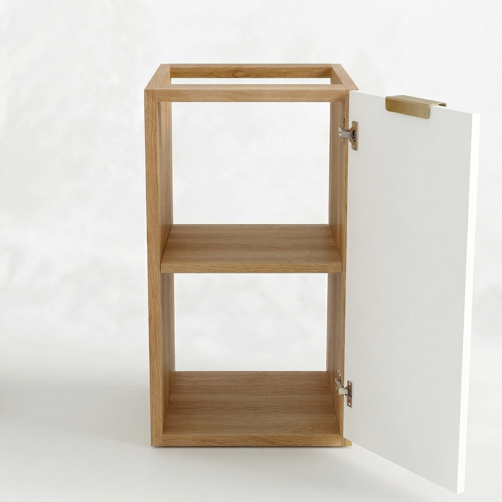 Badezimmerschrank 30 cm, geriffelte Fronten, 1 Tür Willy - Weiß/Walnuss