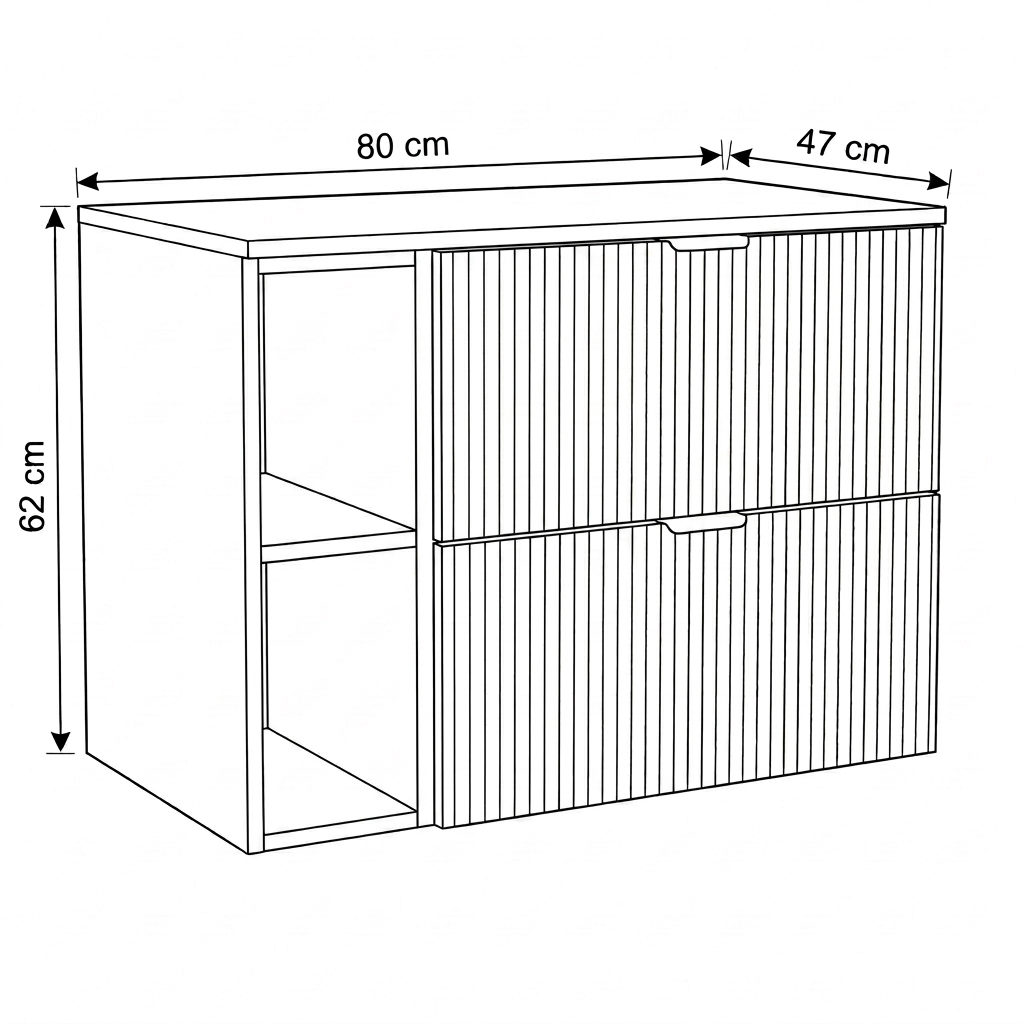 Waschtischunterschrank 80 cm mit Regal Willy - Eiche Cremona